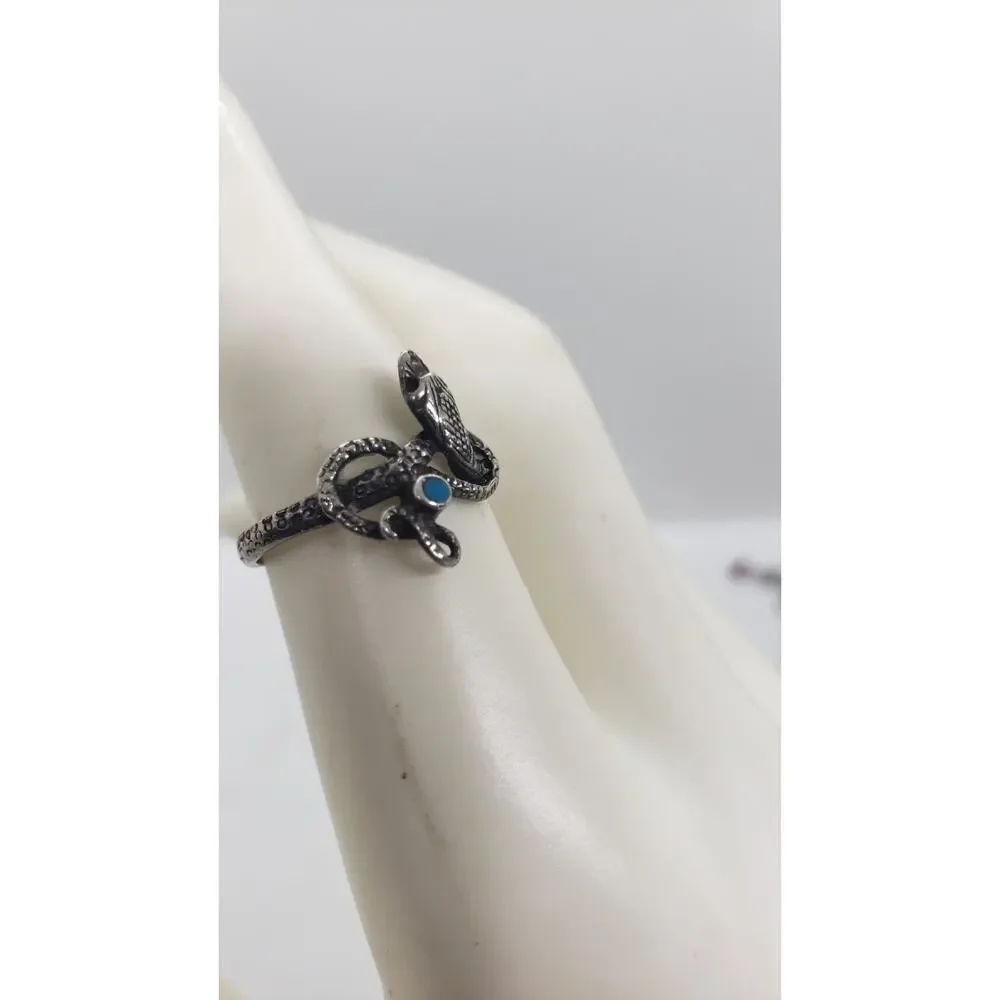 VTG Snake Ring With Turquoise 925 Sterling Silver Coiled Detailed Native 7.75